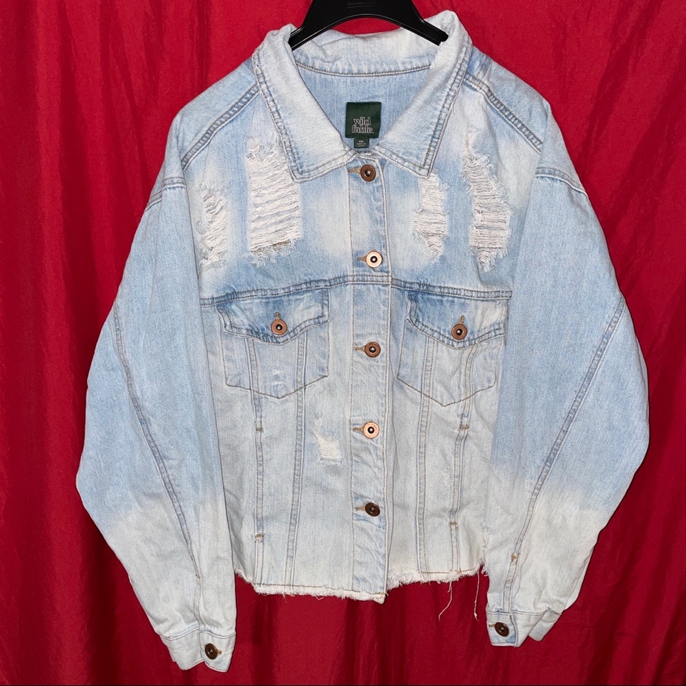 Wild Fable Blue/White Torn/Ripped Denim Jean Jacket